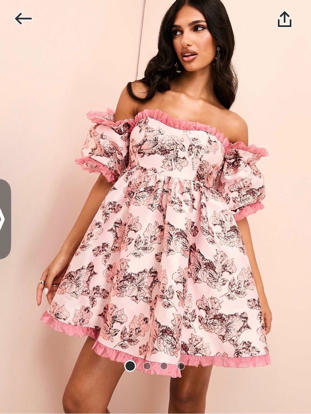 ASOS Pink Floral Off-Shoulder Mini Dress